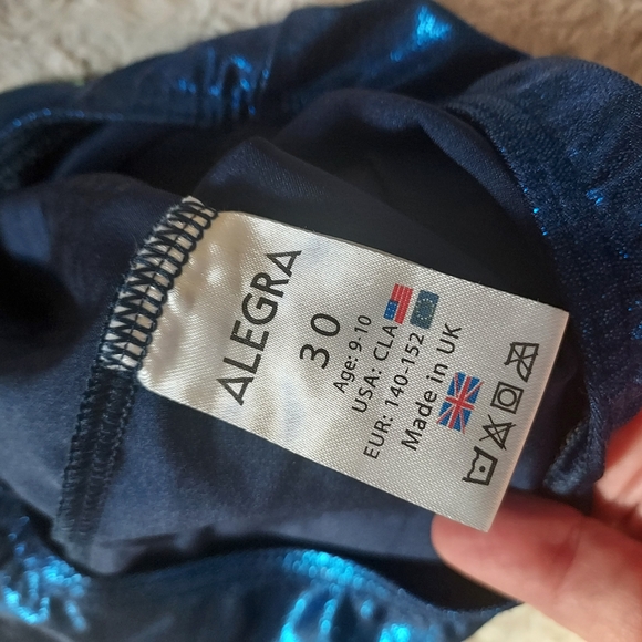 Gymnastic Ice Skating Dance Metallic Blue Leotard Bodysuit Rhinestone Detail - Picture 2 of 7